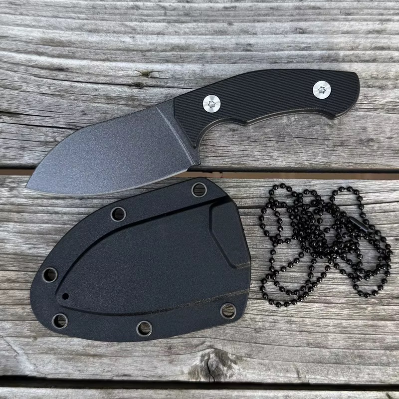 Parcel Black fixed blade knife with sheath and neck chain